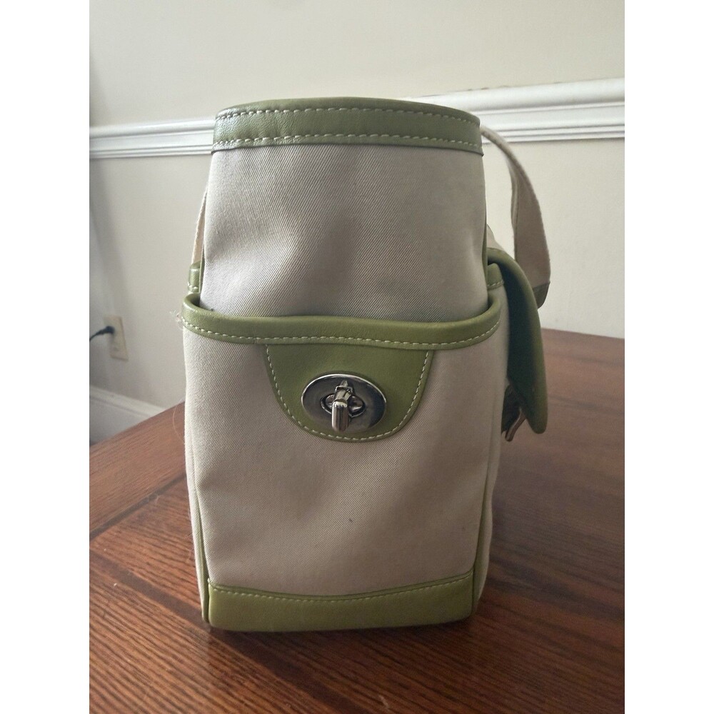 Vintage Coach Hampton Twill Garden Tote Bag B04Q 6734 Tan Green Canvas Leather - Picture 16 of 16